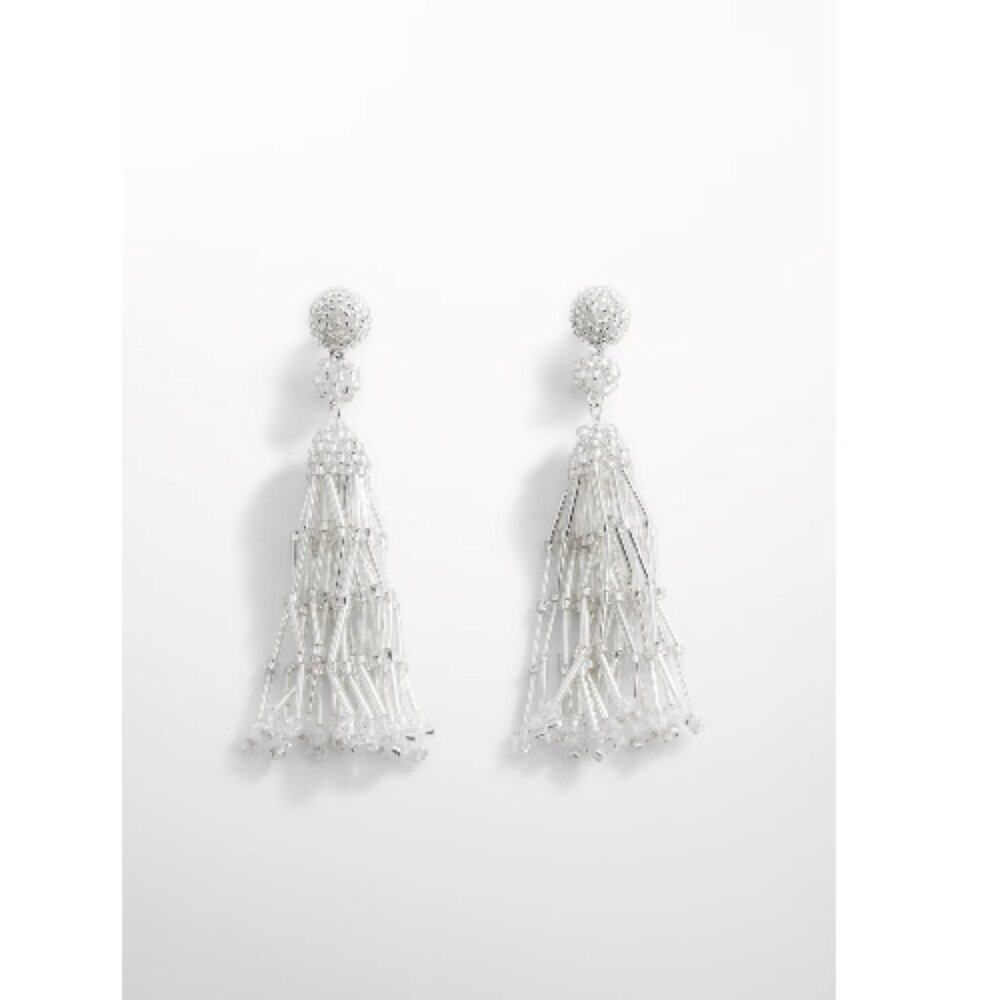 Mango MNG Silver White Earrings Long Crystal Fashion Jewelry Metal Snap Closure